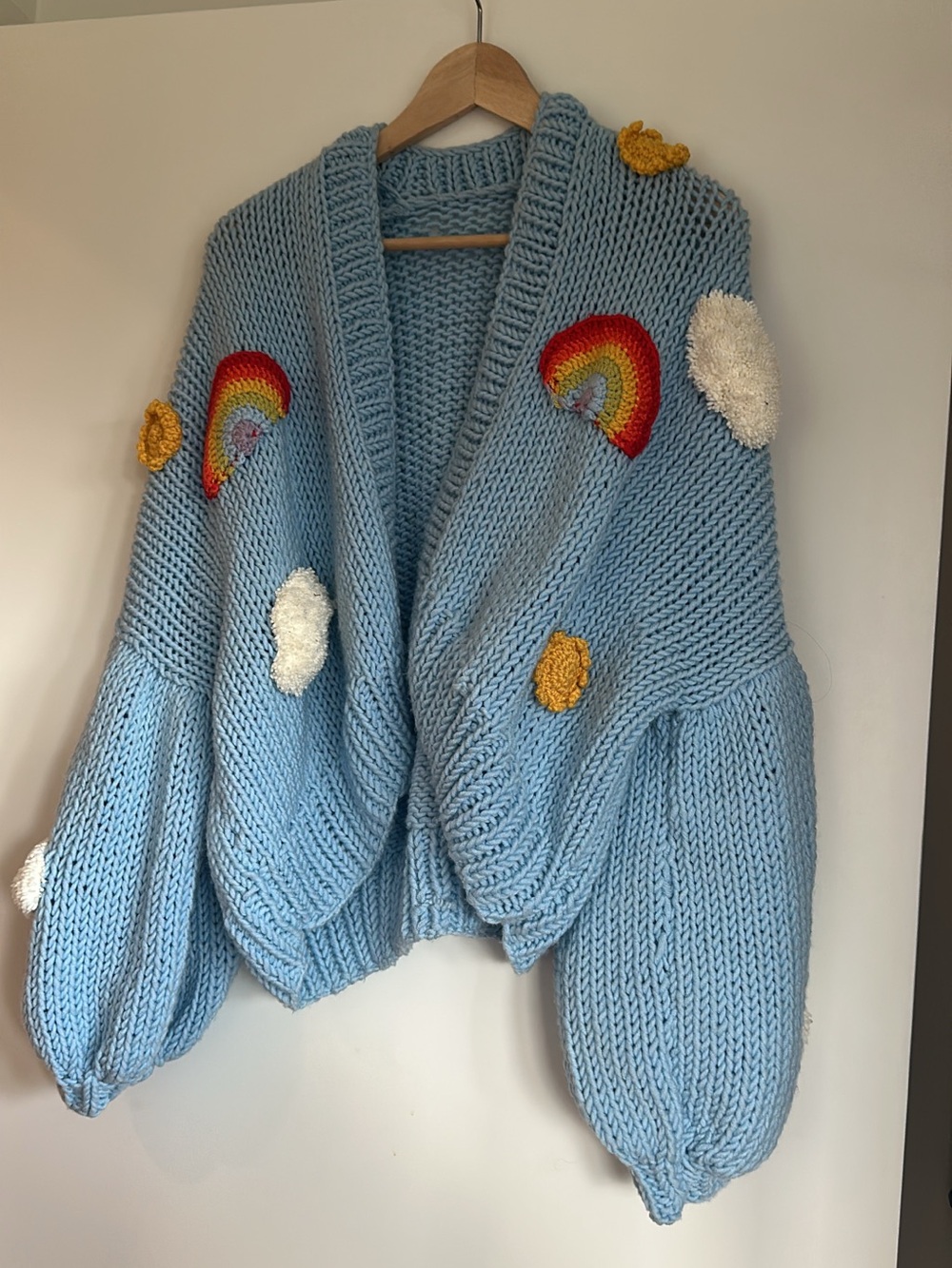 Sky Blue Rainbow & Cloud Knit Cardigan Sweater